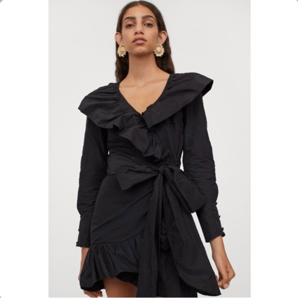 H&M x Sandra Mansour Black Bowtie Wrap Mini Dress XS Flawed**